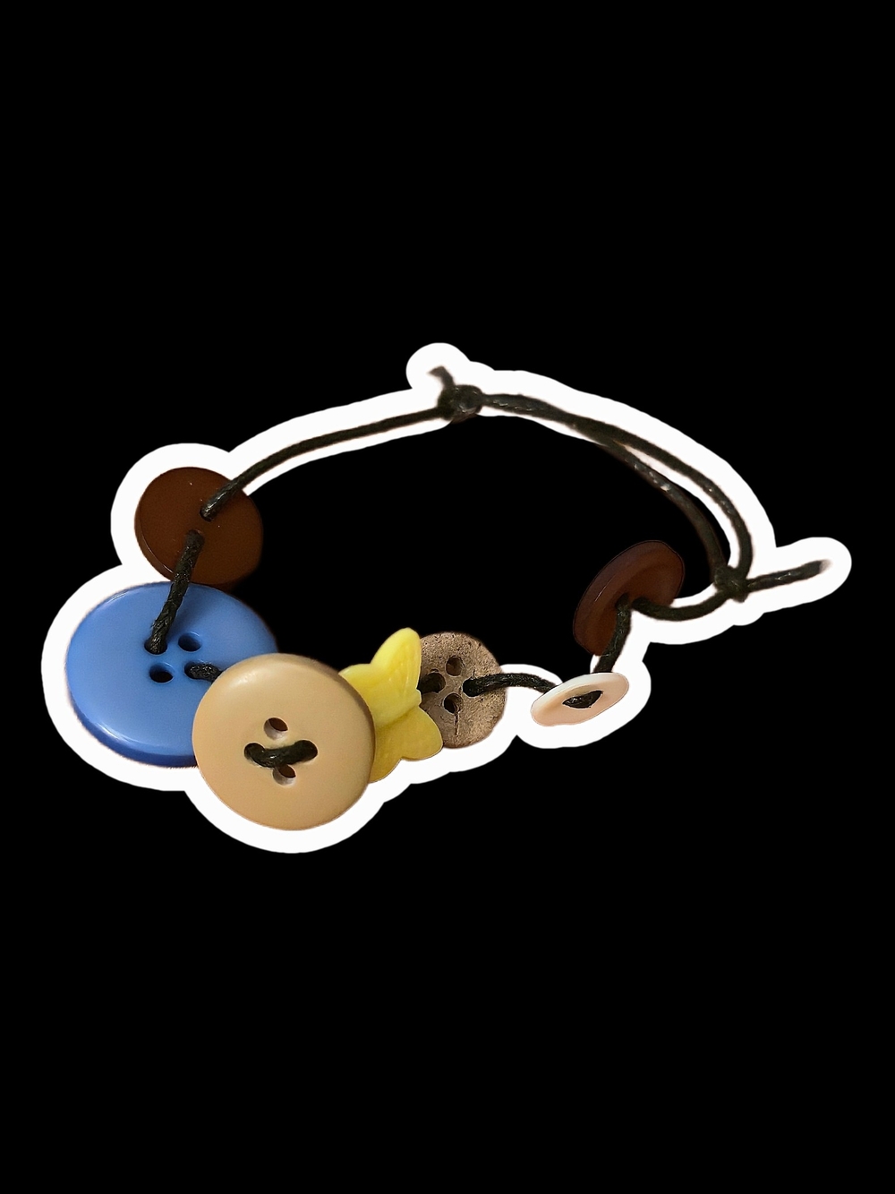 Buttons And Butterfly Charm Bracelet in Blue, Tan & Yellow
